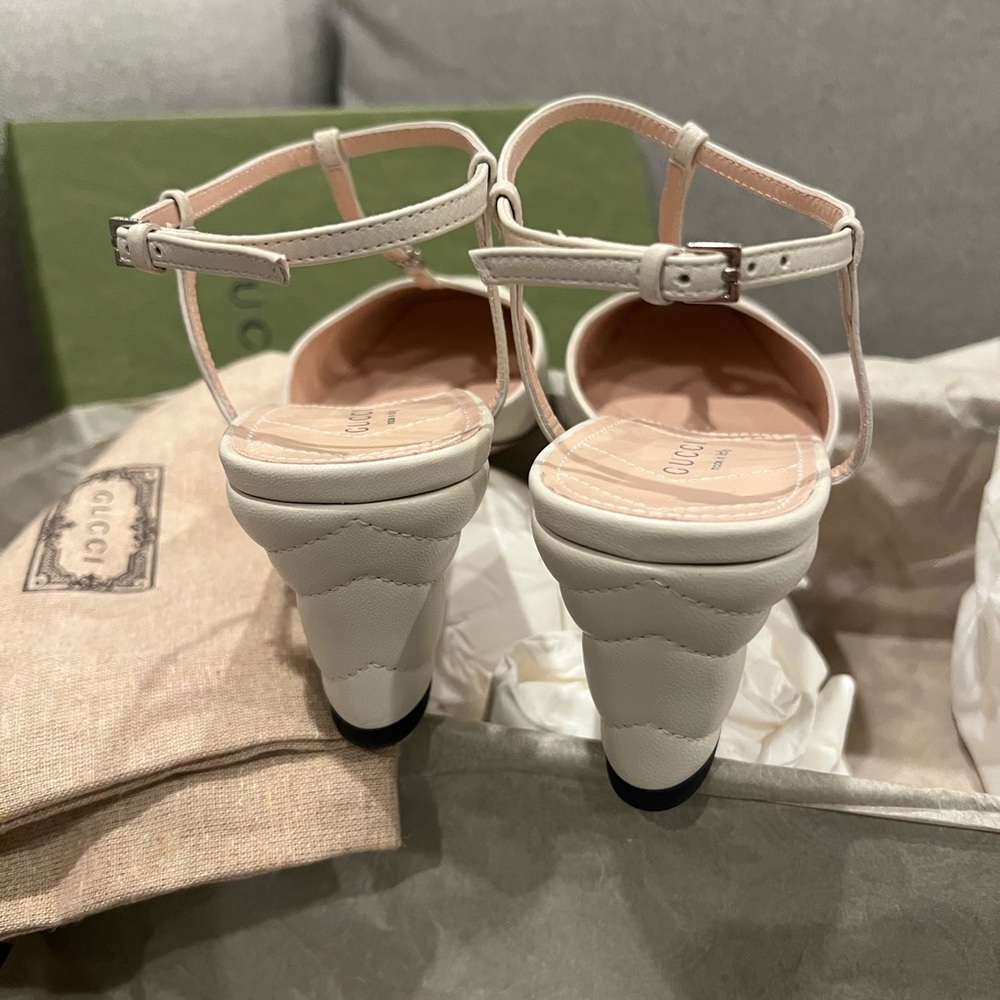 New Gucci GG Marmont mini cream slingback pumps - Picture 14 of 15